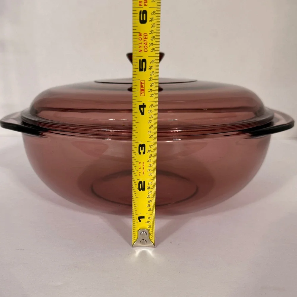 Pyrex Visions Cranberry Glass 2 Quart Round Casserole Dish with Lid 024 USA